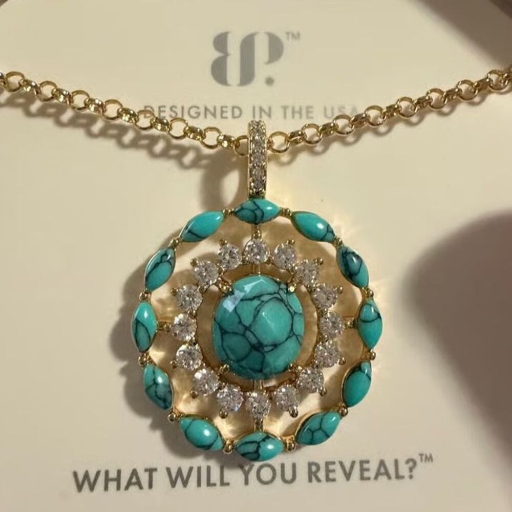 Turquoise on Gold Mandala Necklace (BP)